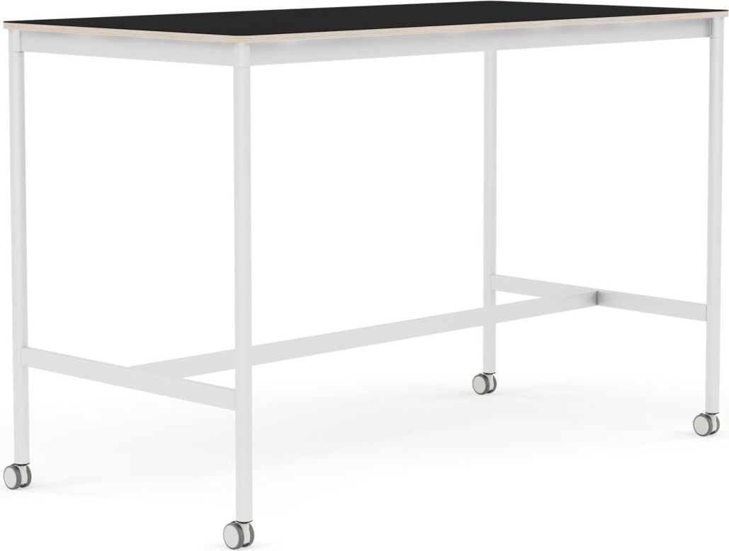 Stół na kółkach Base 80 x 160 x 105 cm czarny laminowany nogi białe