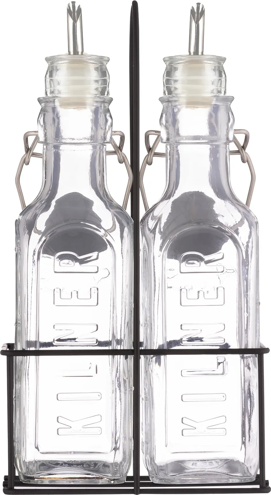 Dozowniki do oliwy i octu Kilner 2 x 300 ml na stojaku 3 el.