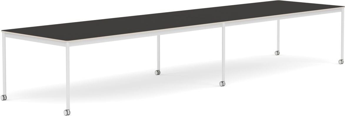 Stół na kółkach Base 110 x 440 cm czarny linoleum nogi białe