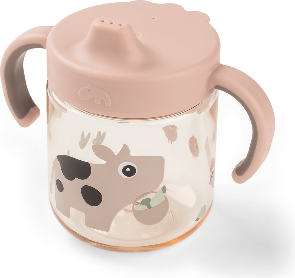 Kubek dziecięcy z uchwytami Tiny Farm 260 ml różowy