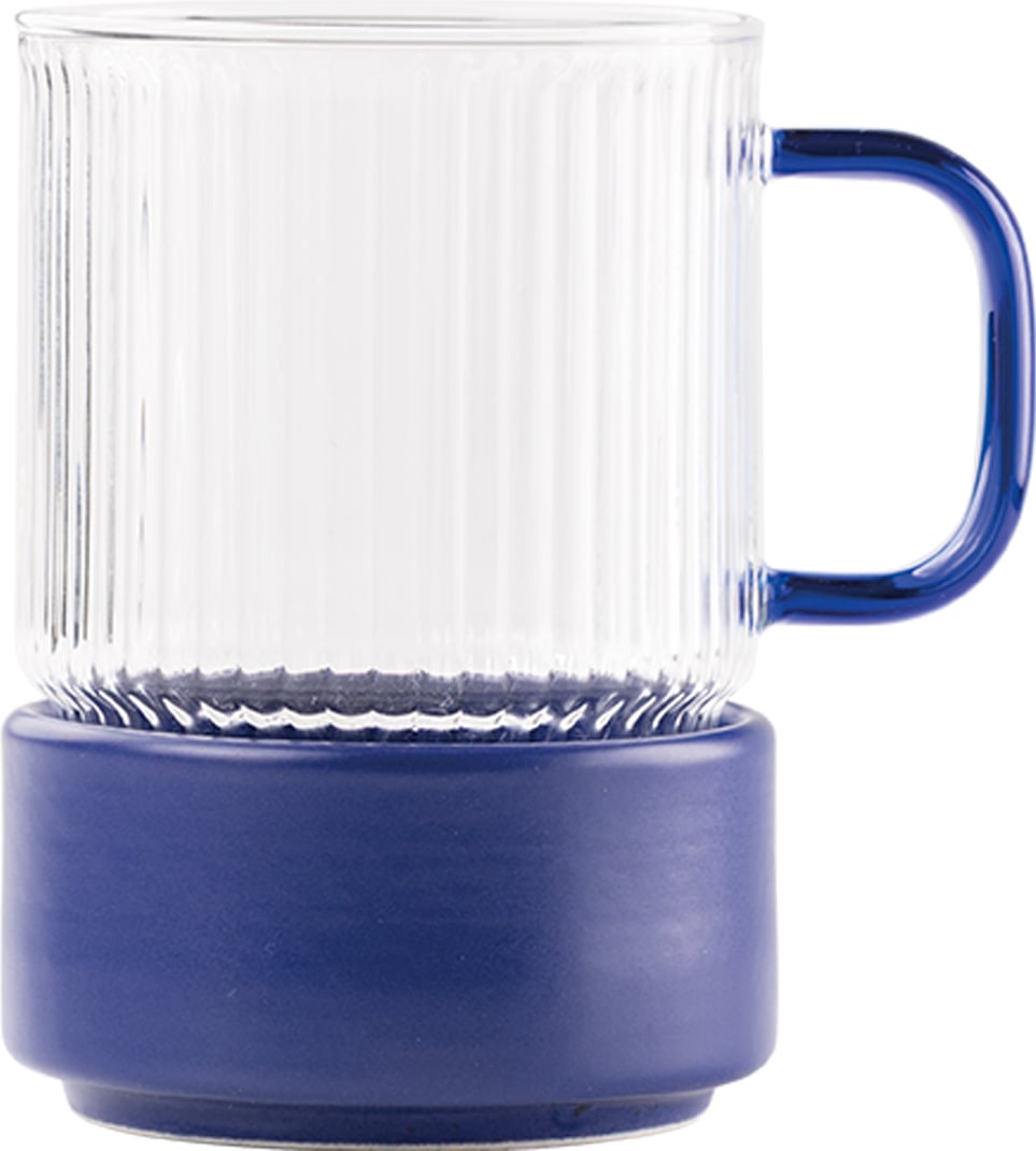 Kubek do herbaty T-Set 450 ml z niebieskim uchwytem z miską na przekąski