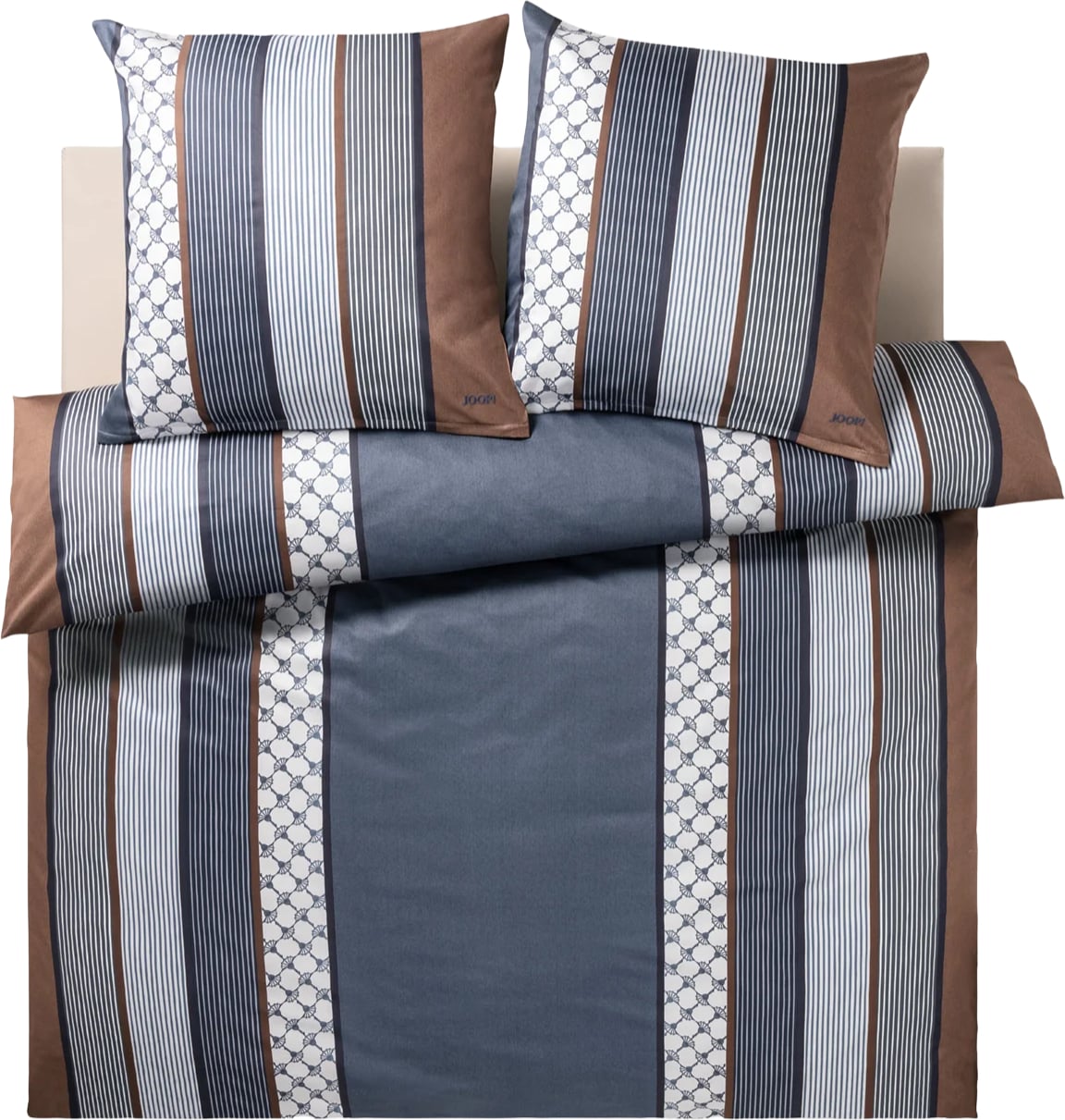 Pościel Cornflower Stripes 200 x 220 cm Deep Ocean z bawełny satynowej z 2 poszewkami na poduszki 80 x 80 cm