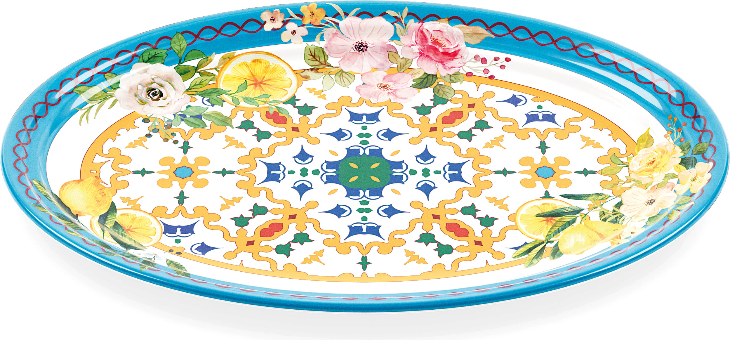 Półmisek owalny Flowers & Lemon 35 5 cm niebiesko-żółty