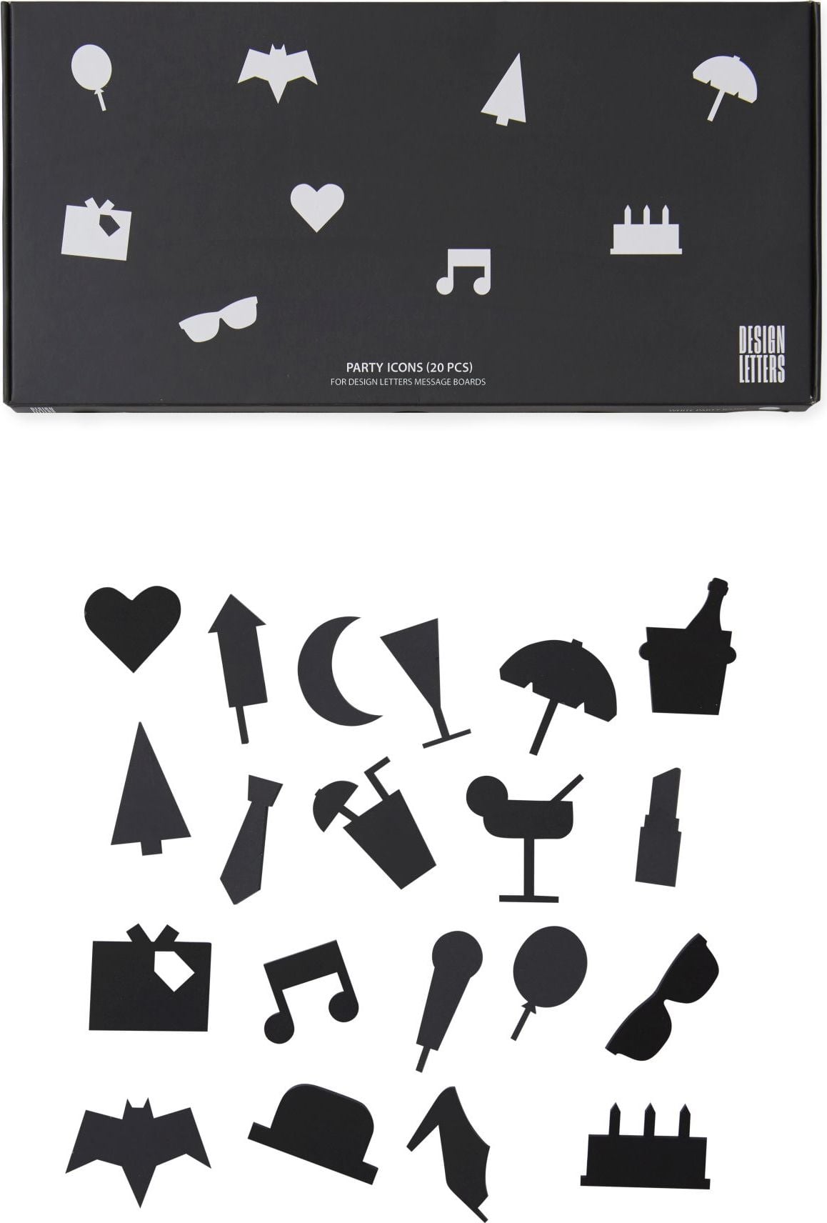 Ikony Party do tablicy Design Letters 20 szt. czarne