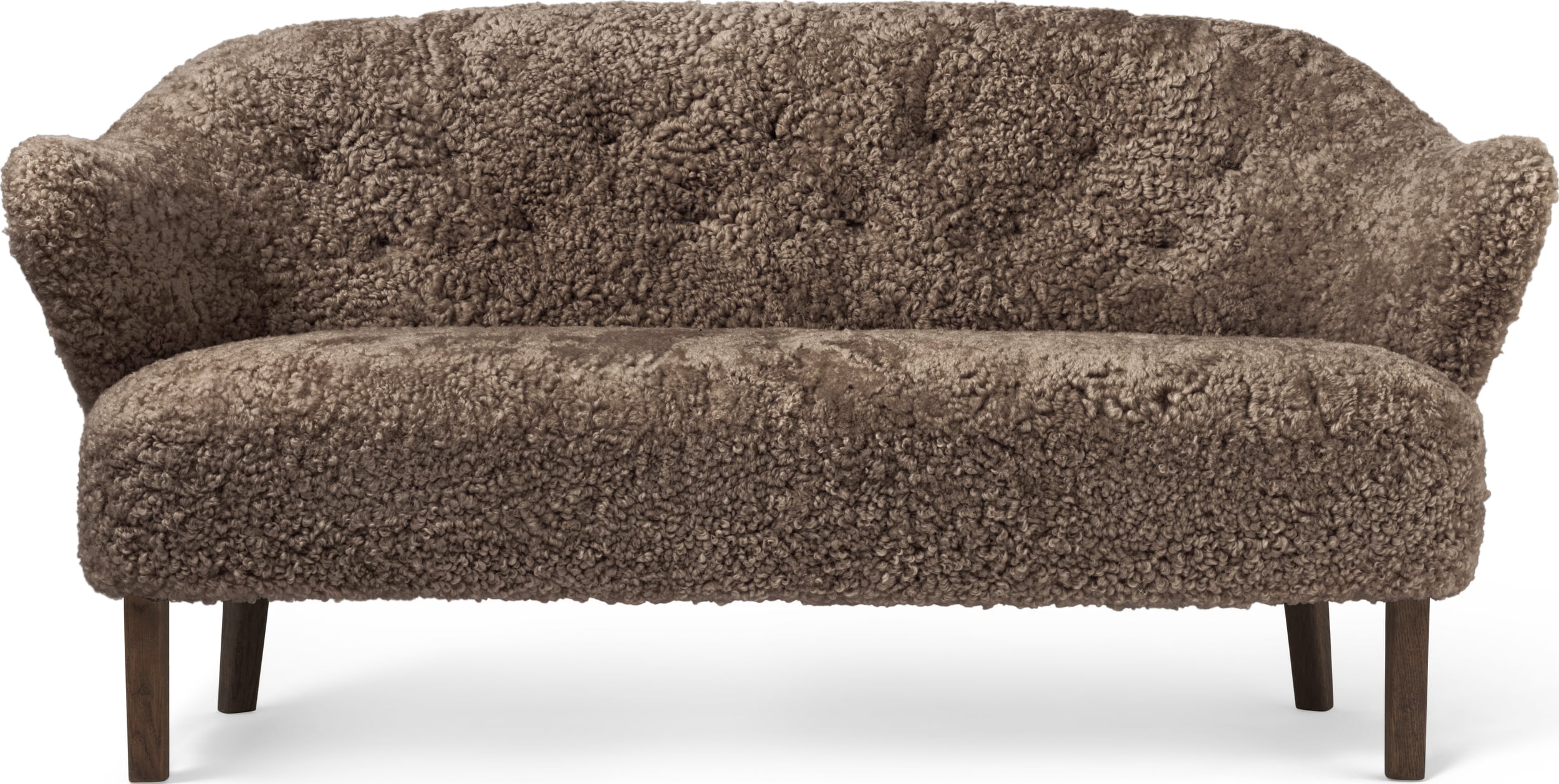 Sofa dwuosobowa Ingeborg Sheepskin brązowa na ciemnych dębowych nogach