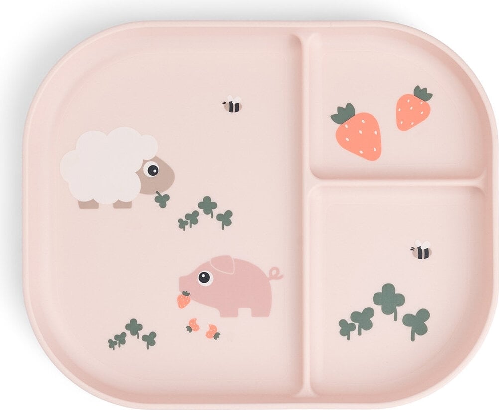Talerz dziecięcy z przegródkami Foodie Tiny Farm różowy