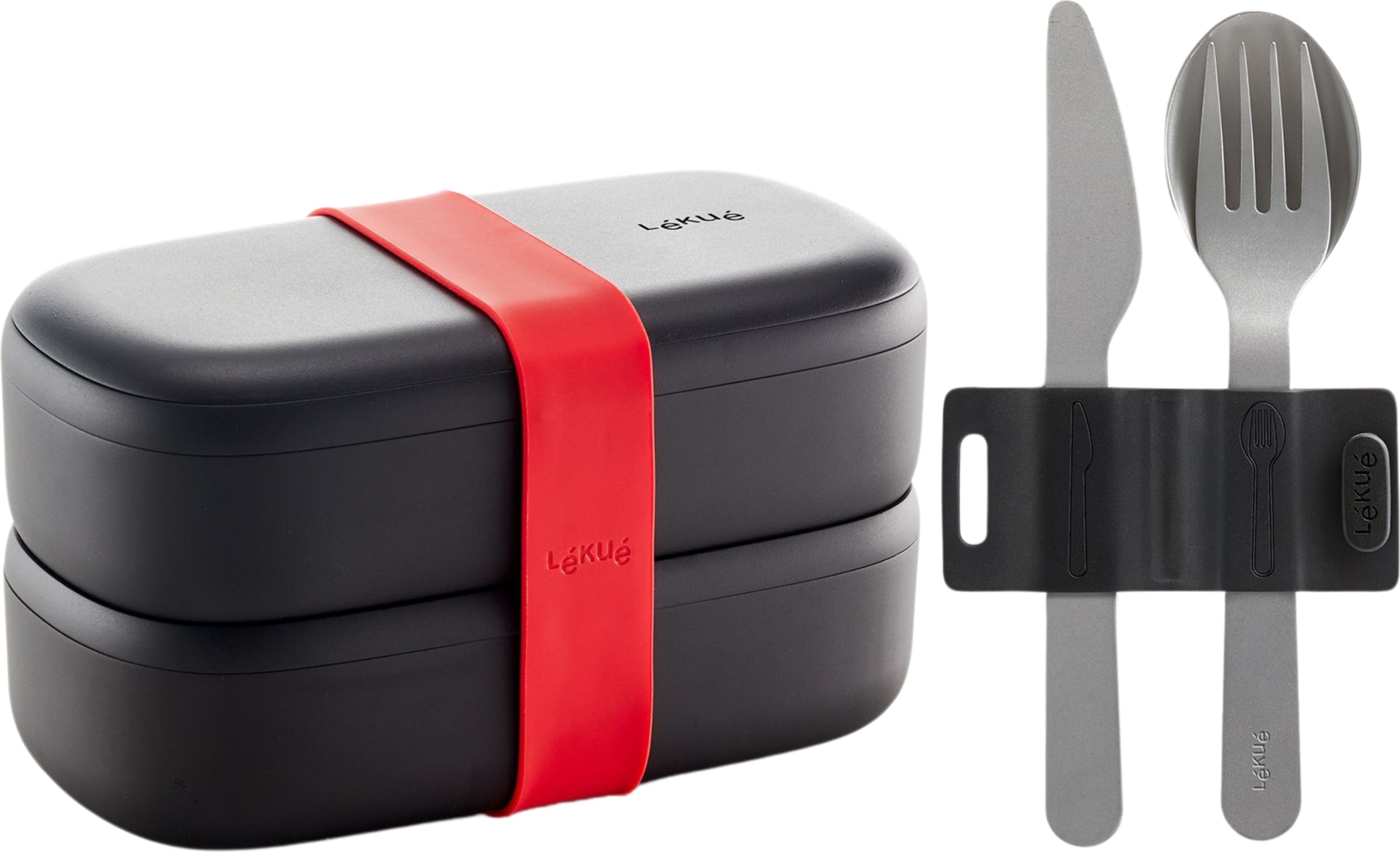 Lunchbox To Go czarny ze sztućcami 2 el.