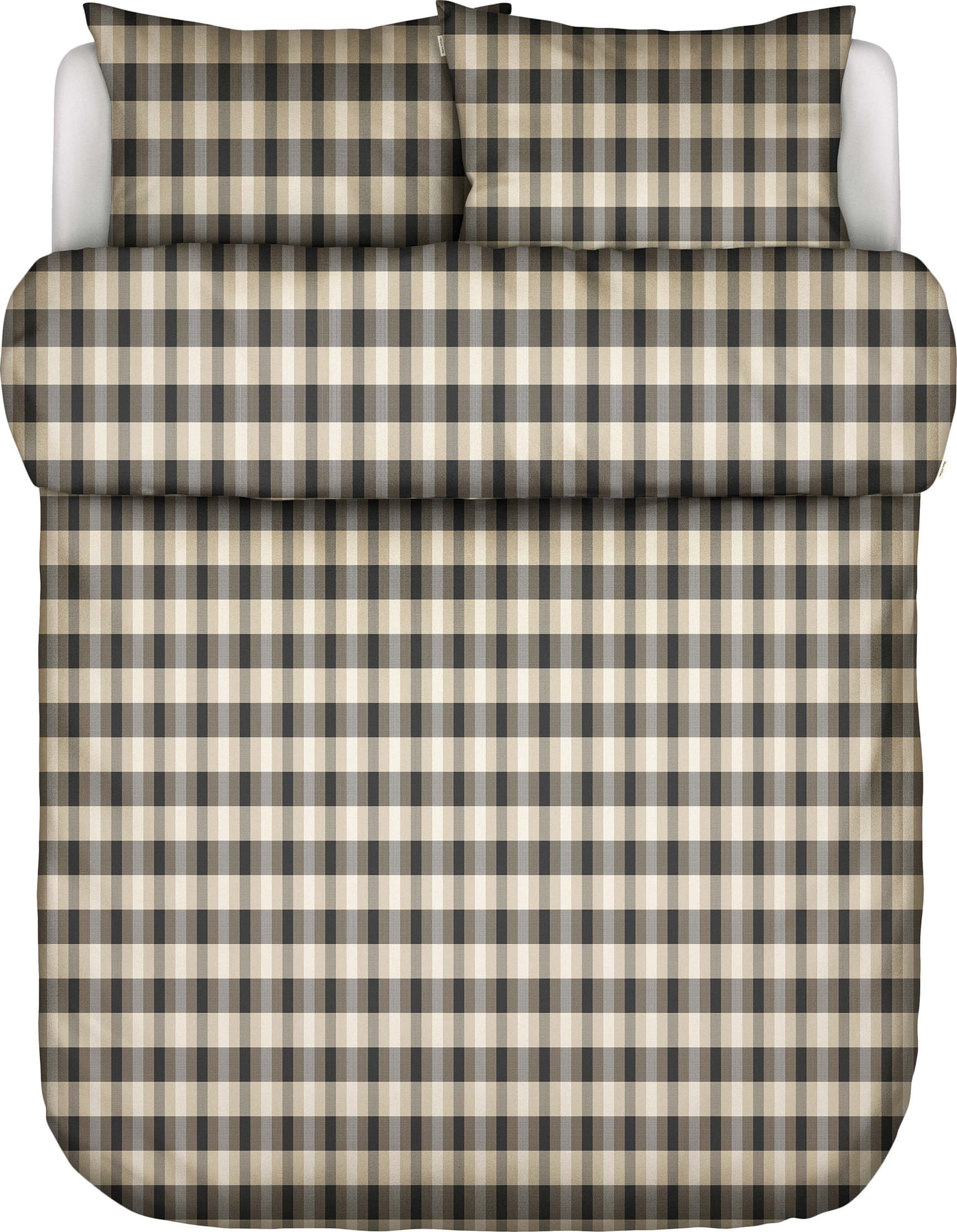 Pościel Hillan 200 x 220 cm beżowo-czarna z 2 poszewkami na poduszki 80 x 80 cm zapięcie flap