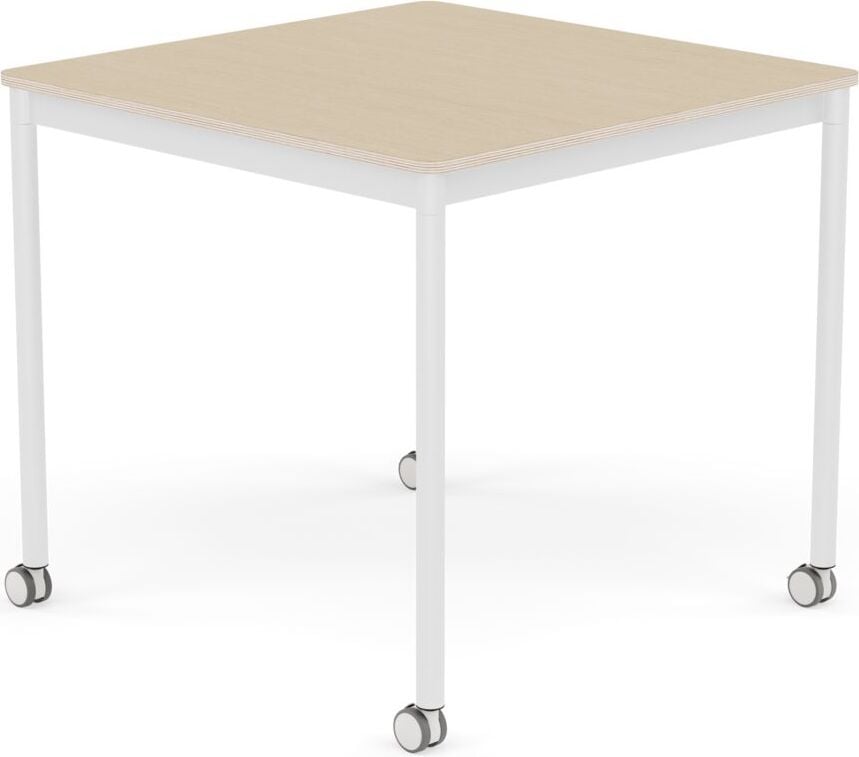 Stół na kółkach Base kwadratowy 80 cm okleina dąb lakierowany nogi białe