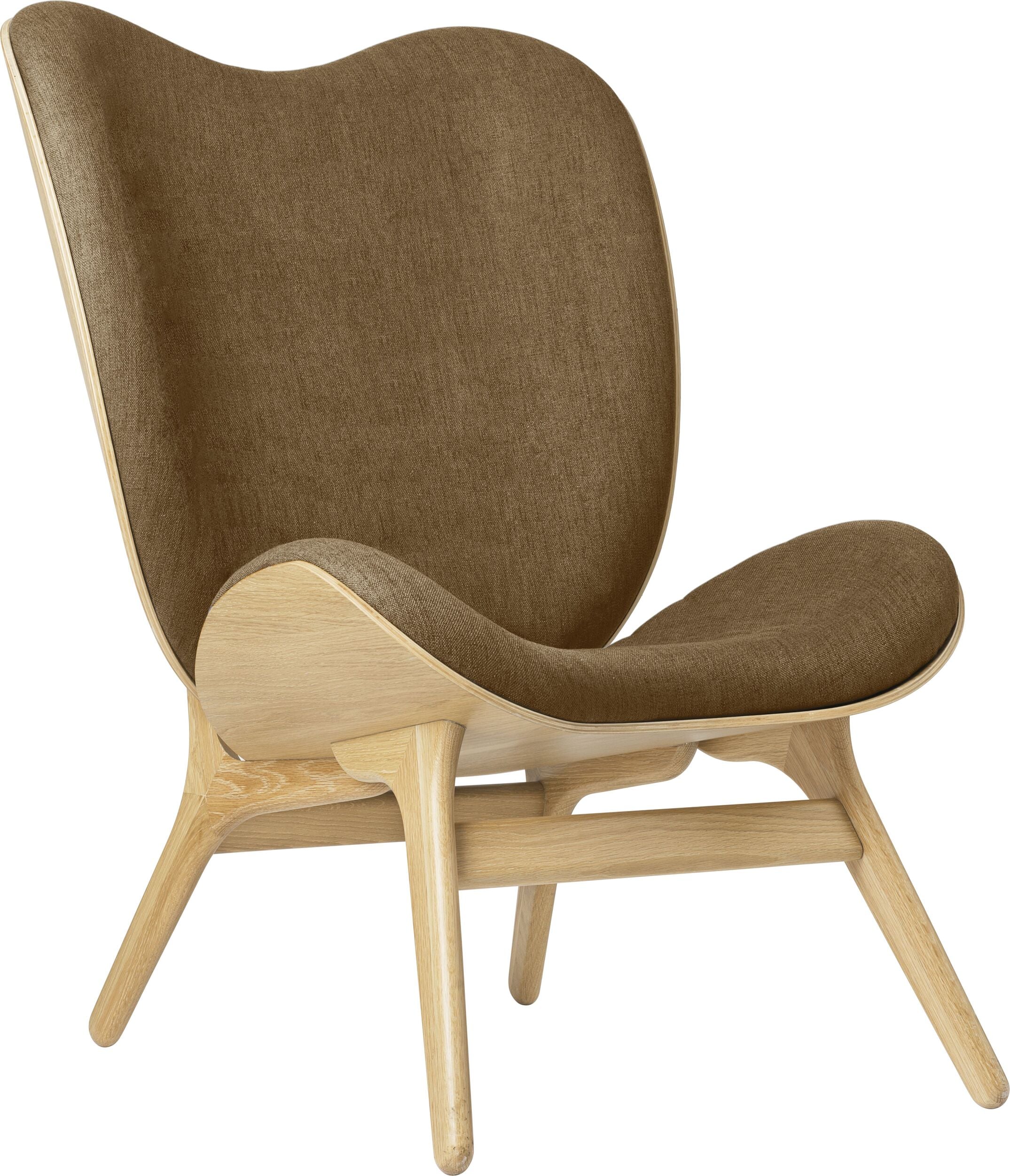 Fotel Conversation Piece 106 cm brązowy na dębowych nogach