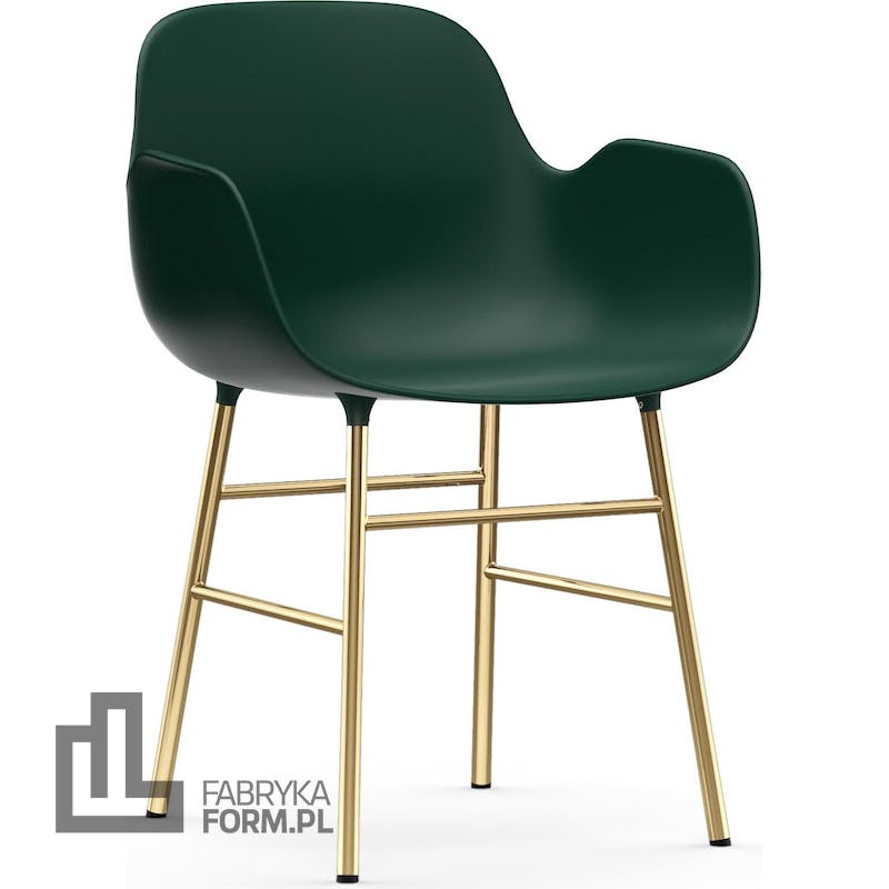 Fotel Form zielony na mosiężnych nogach