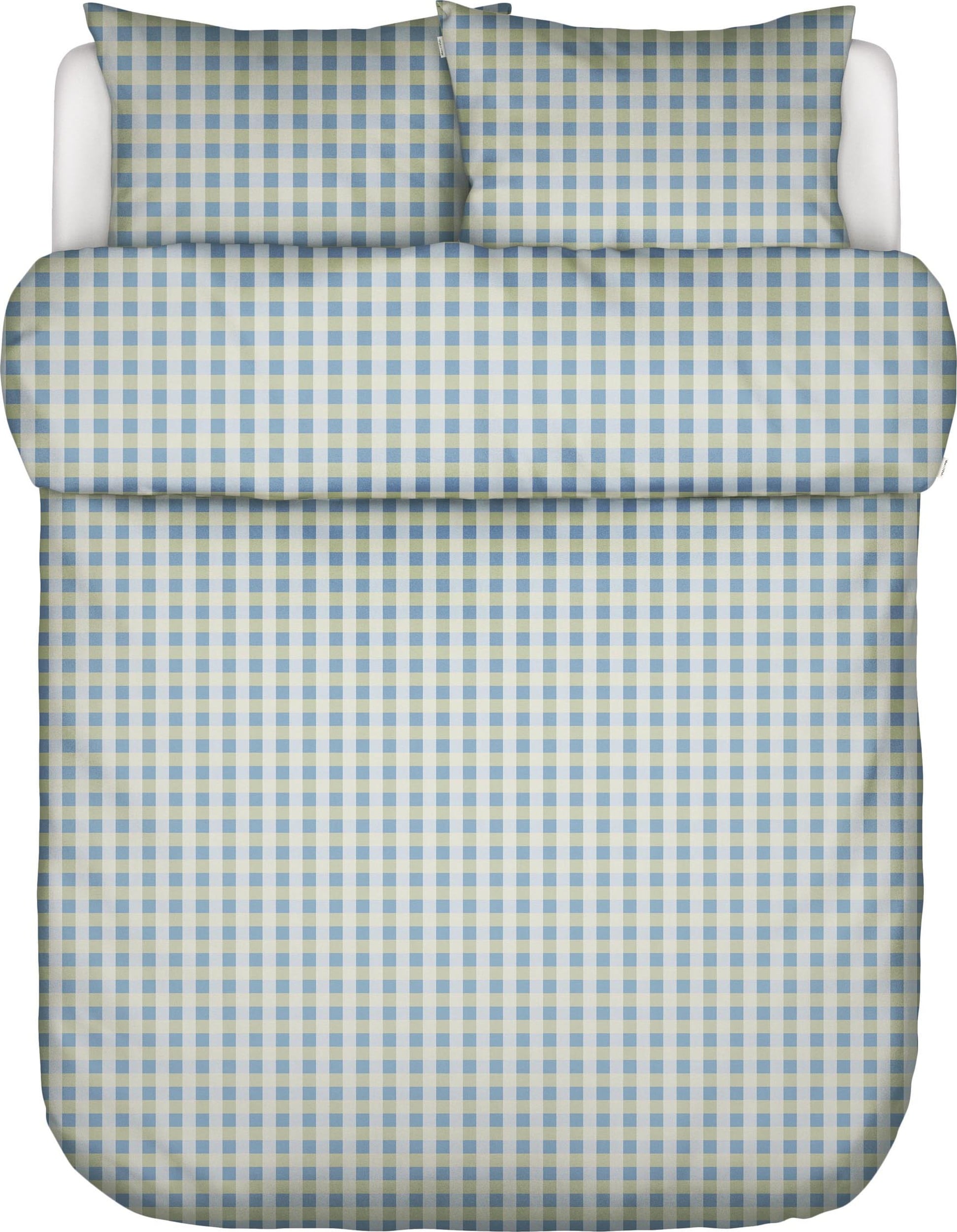 Pościel Gyda w kratkę 240 x 220 cm zielono-niebieska z 2 poszewkami na poduszki 60 x 70 cm zapięcie flap