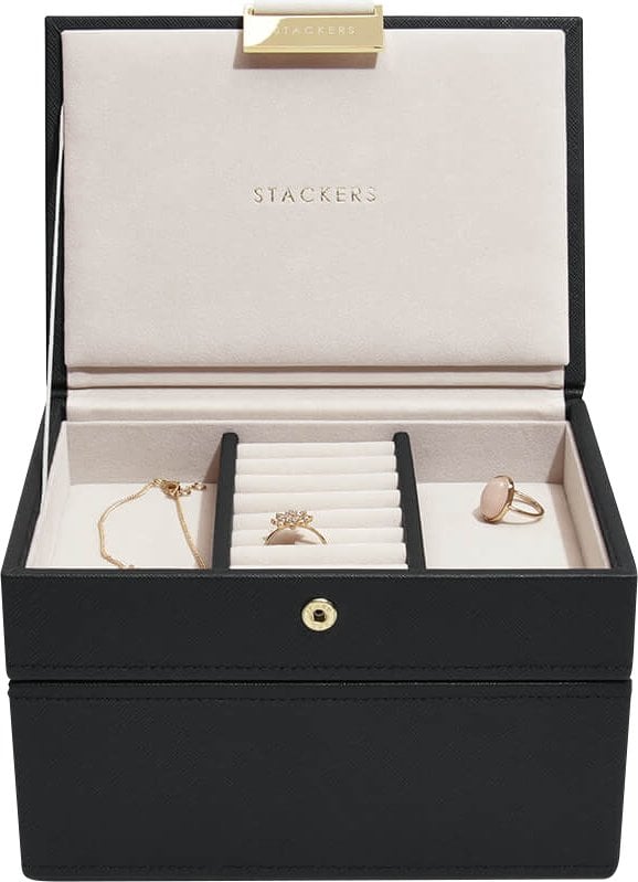Szkatułka na biżuterię Stackers podwójna mini czarna velvet