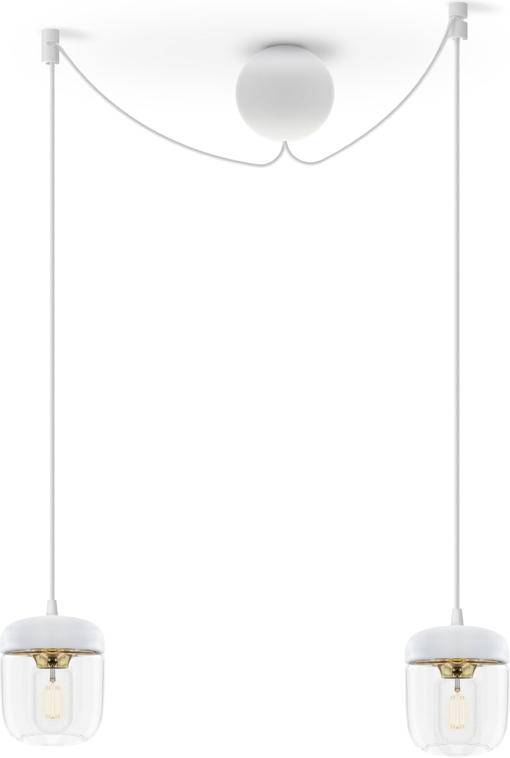 Lampa wisząca Acorn biała z polerowanym mosiądzem podwójna