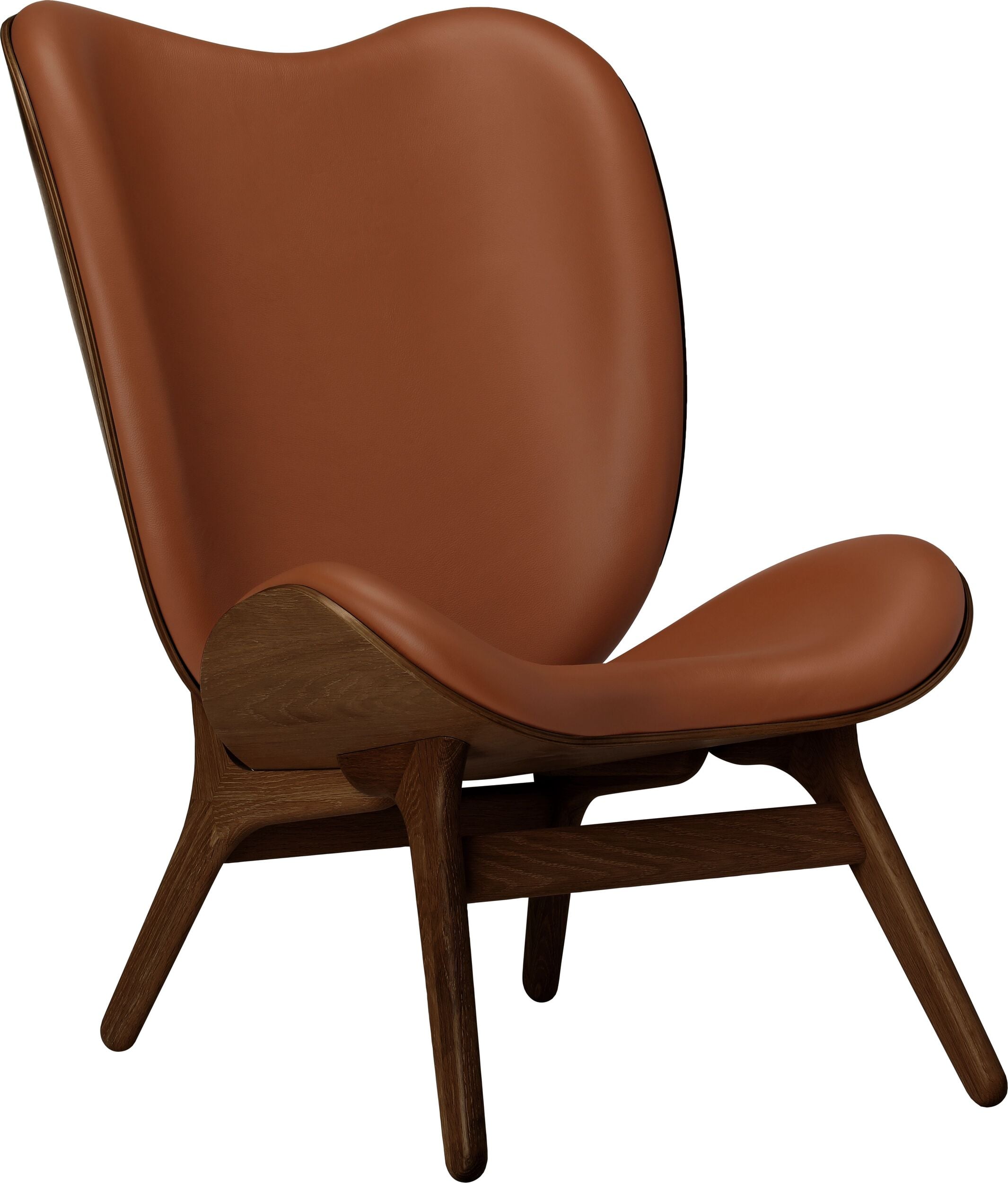 Fotel Conversation Piece Hope 106 cm koniakowy skórzany na ciemnych dębowych nogach