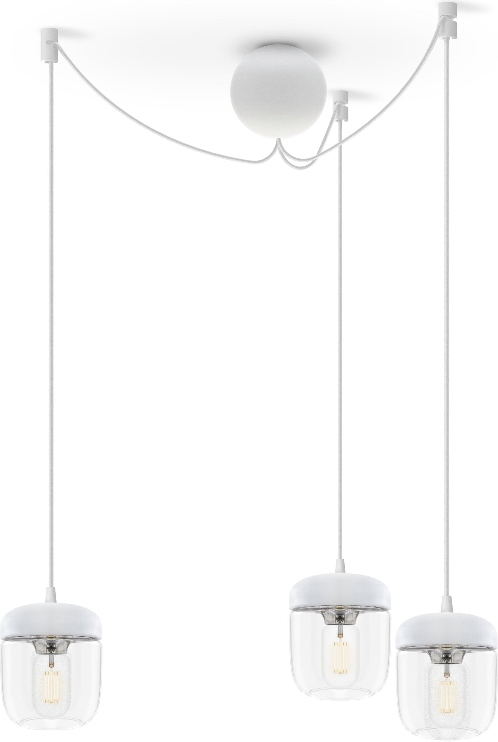 Lampa wisząca Acorn biała z polerowaną stalą potrójna