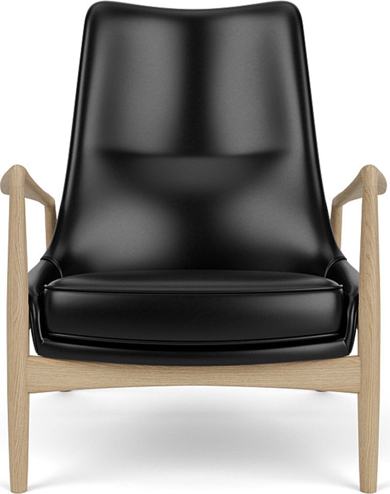 Fotel The Seal Lounge 92 cm jasny dąb tapicerowany skóra czerń