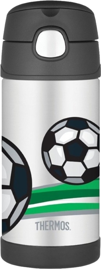 Termos dziecięcy ze słomką Thermos FUNtainer piłka nożna 355 ml stalowo-czarny