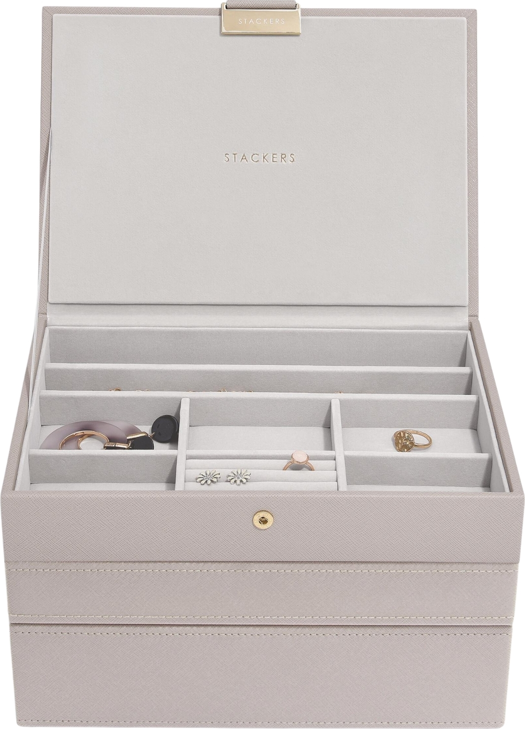Szkatułka na biżuterię Stackers Raffia potrójna taupe