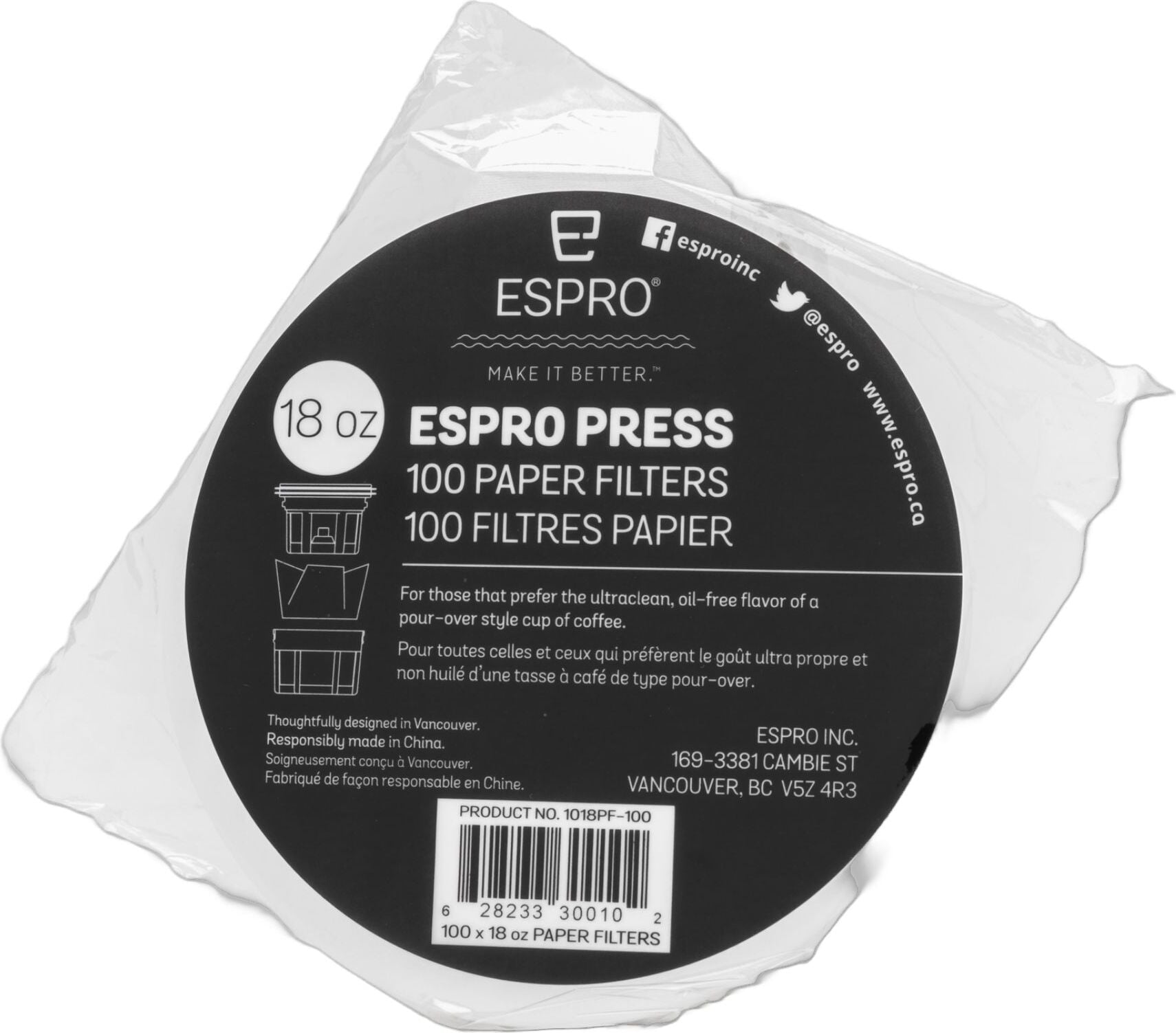 Filtry papierowe do zaparzacza tłokowego do kawy Espro 530 ml 100 szt.