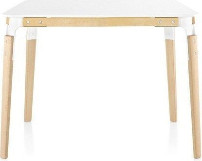 Stół Steelwood kwadratowy 145 x 145 cm rama naturalny buk blat biały