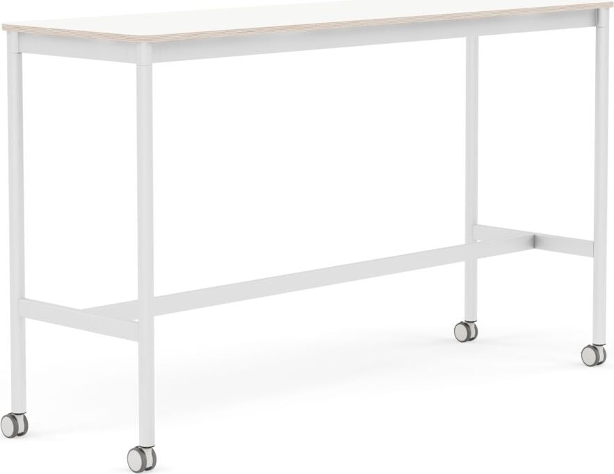 Stół na kółkach Base 50 x 160 x 95 cm biały laminowany nogi białe