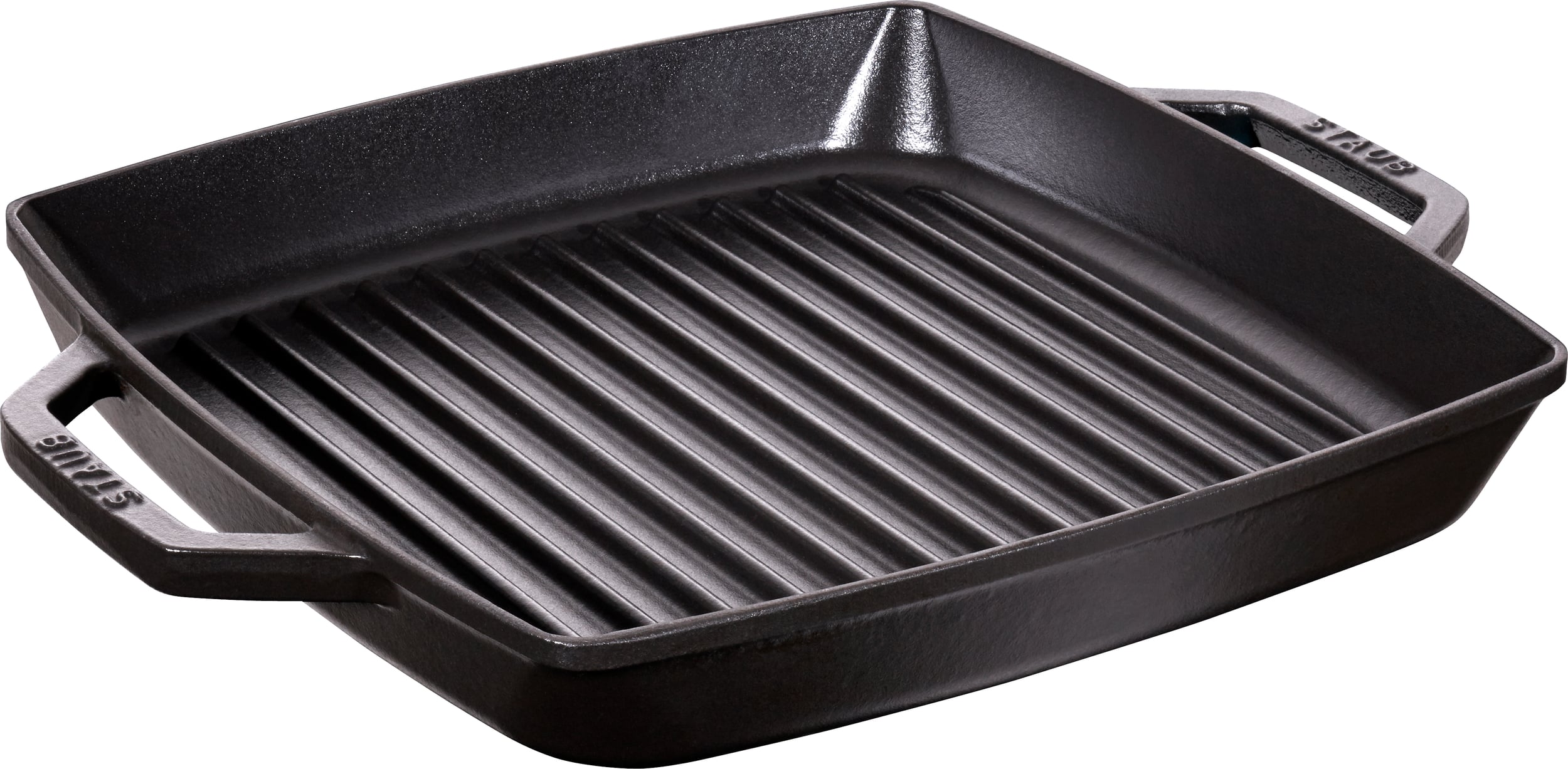 Patelnia grillowa Staub kwadratowa 28 cm czarna żeliwna z dwoma uchwytami