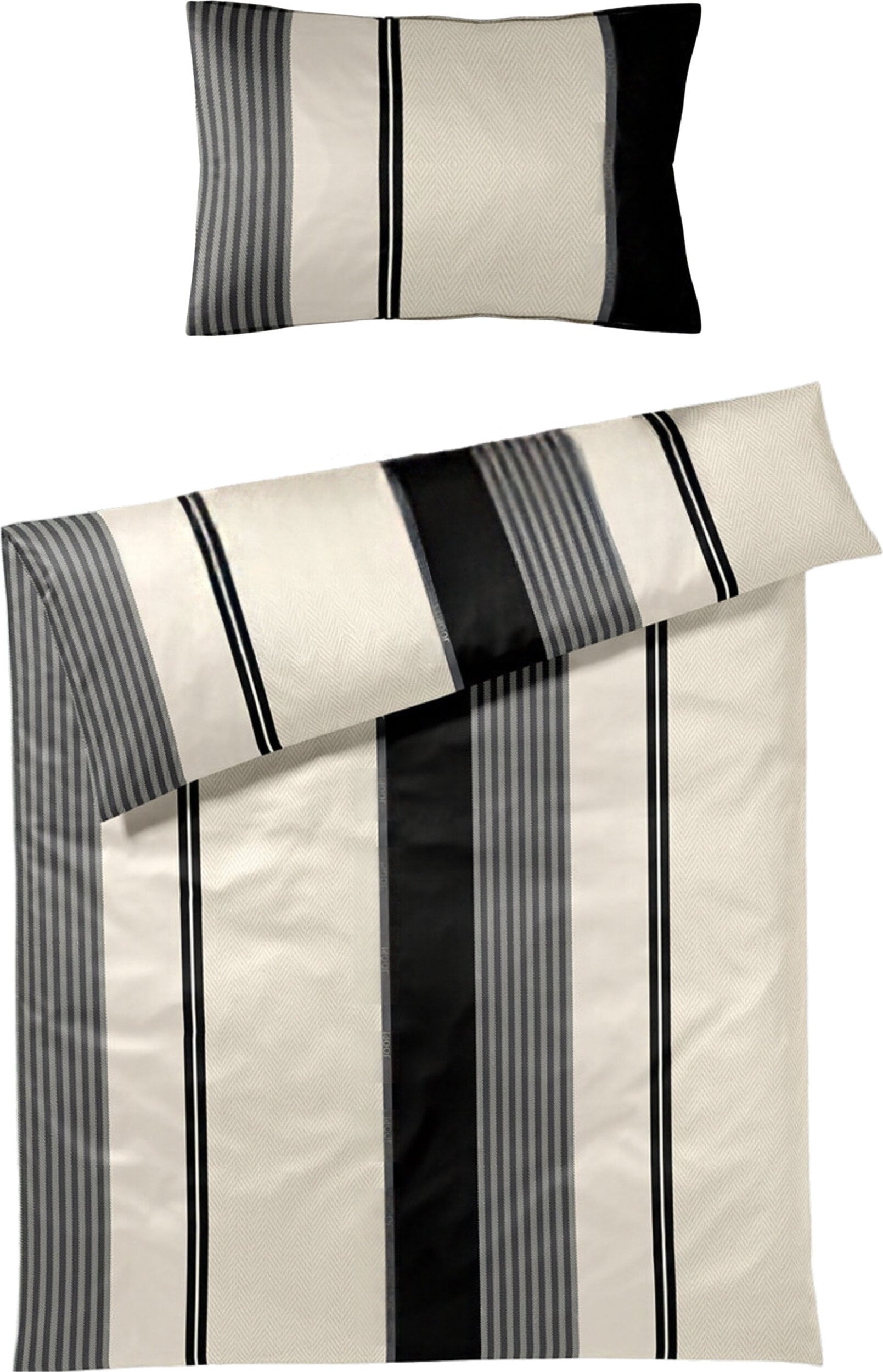 Pościel Herringbone Stripes 135 x 200 cm Black z bawełny satynowej z poszewką na poduszkę 40 x 80 cm