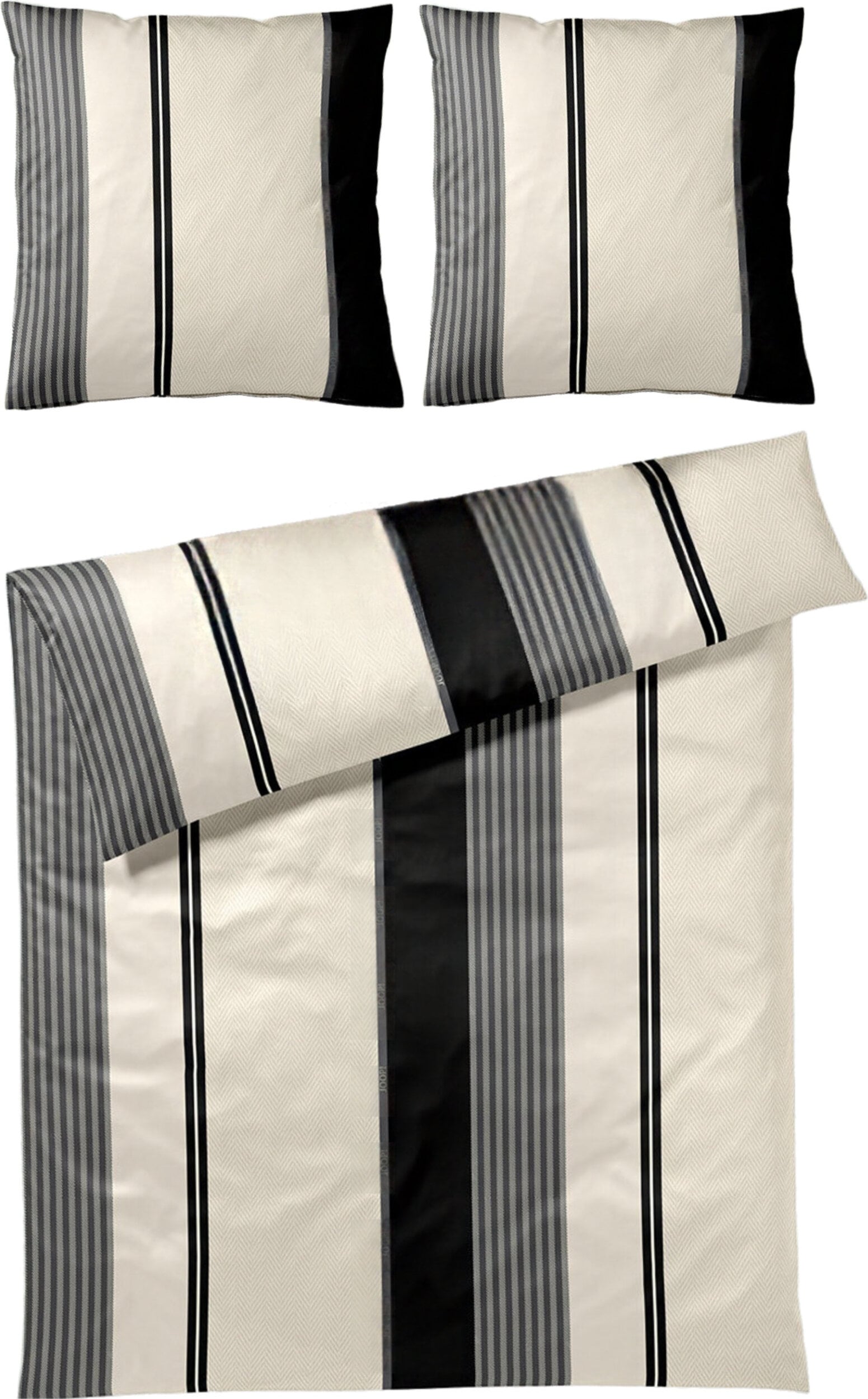 Pościel Herringbone Stripes 240 x 220 cm Black z bawełny satynowej z 2 poszewkami na poduszki 80 x 80 cm