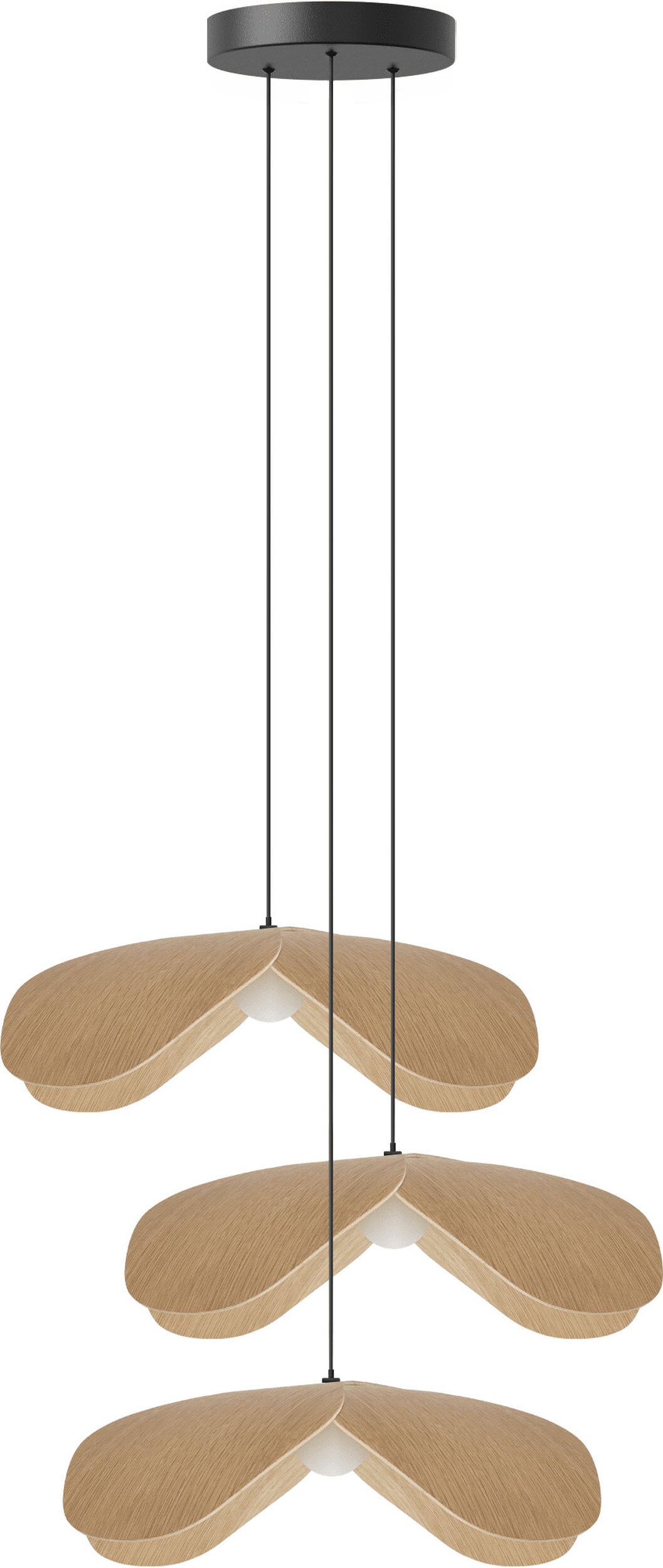 Lampa wisząca Forget Me Not 38 cm jasny dąb potrójna z czarną rozetą