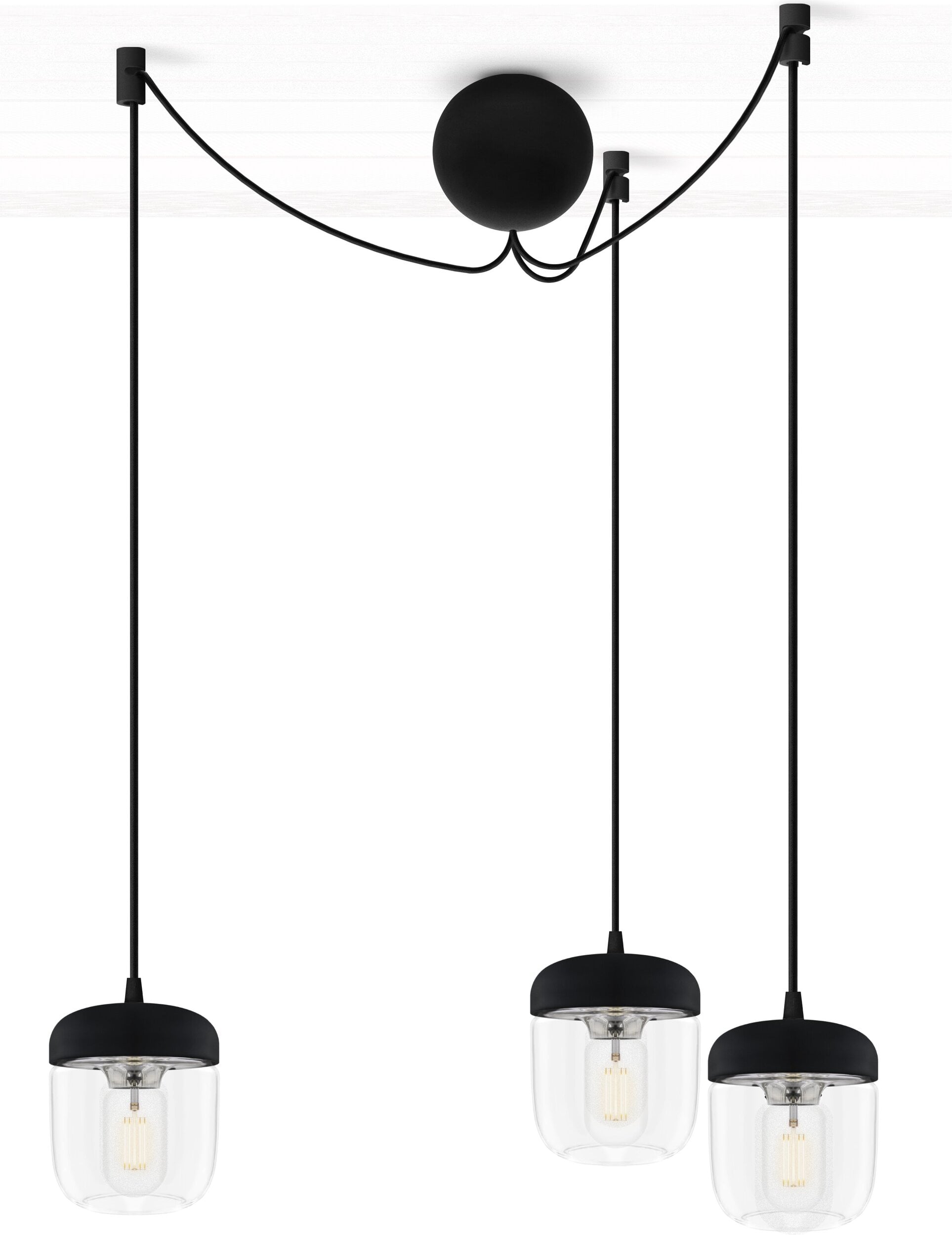 Lampa wisząca Acorn czarna z polerowaną stalą potrójna