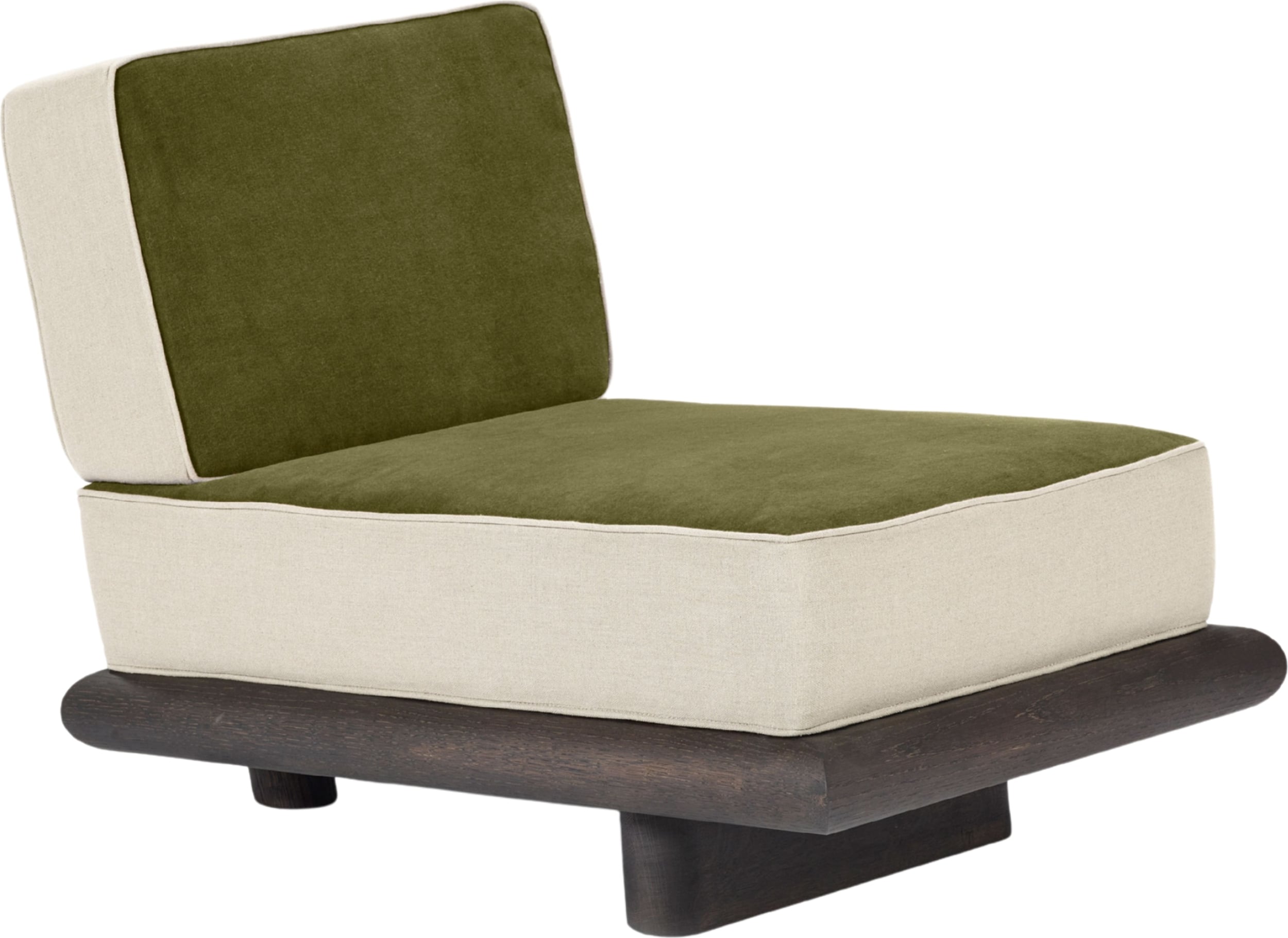 Sofa jednoosobowa Ono Velvet 95 cm ciemnozielono-kremowa ciemny dąb