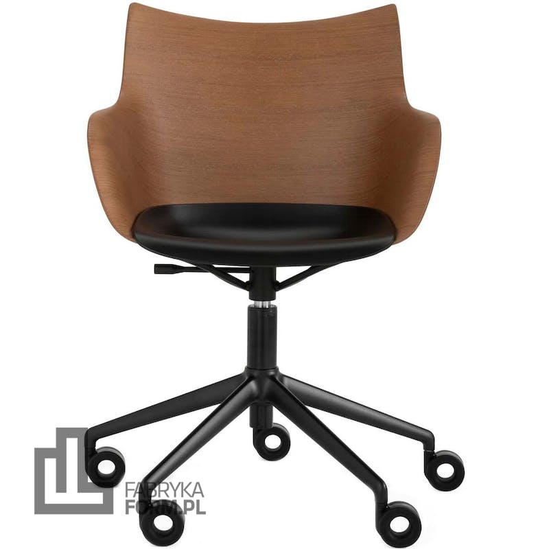 Krzesło obrotowe Q Wood ciemne drewno z czarną ramą siedzisko czarne