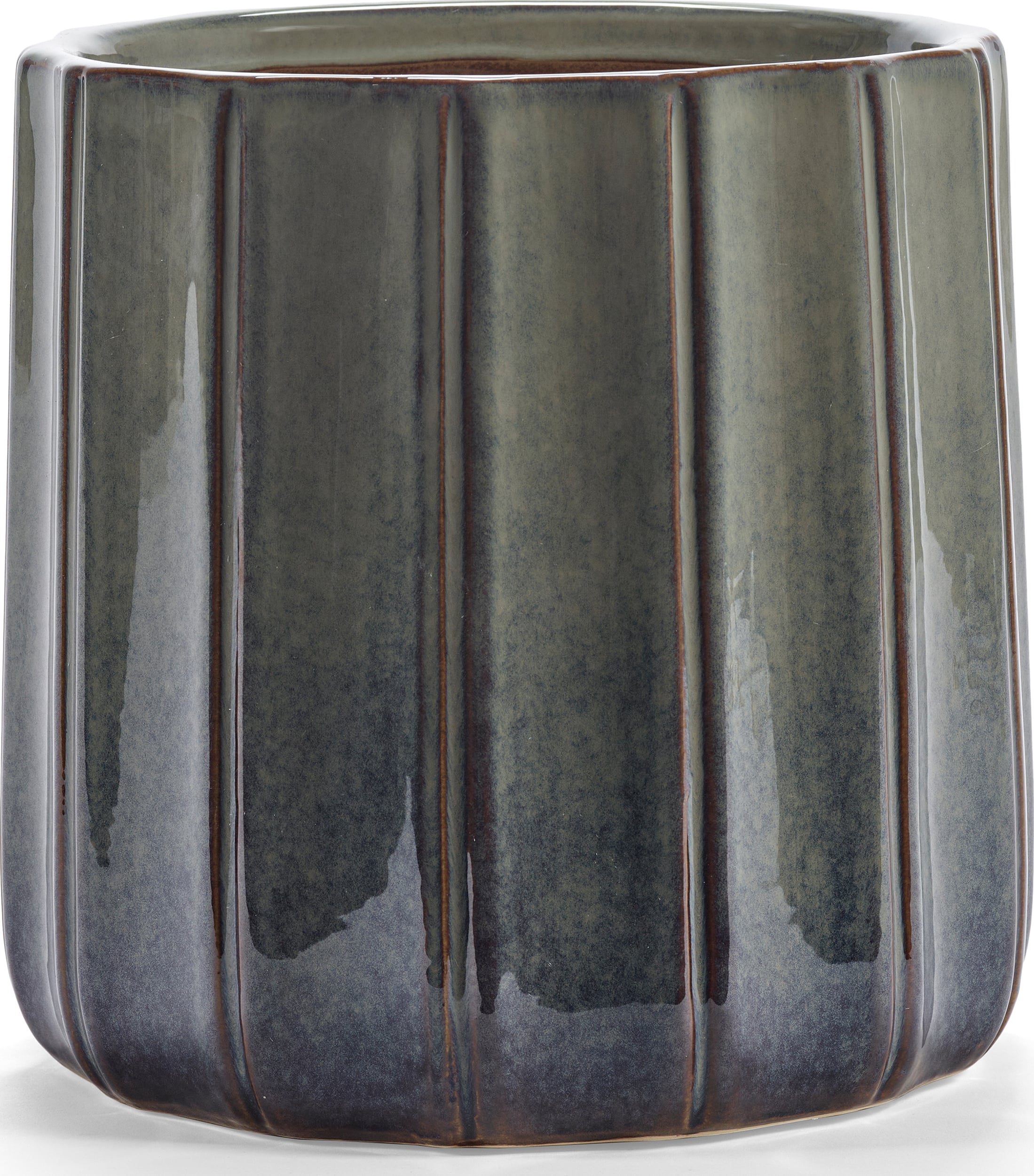 Osłonka na doniczkę Glazed Shades 27 cm niebieskoszara ryflowana