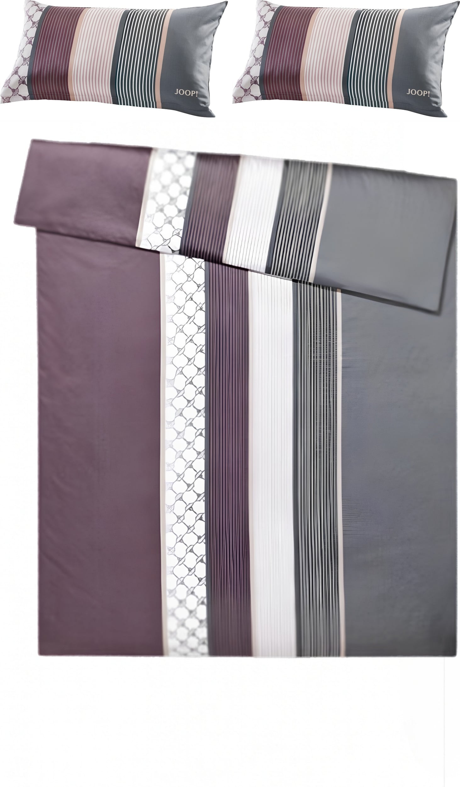 Pościel Cornflower Stripes 200 x 220 cm deep wine z bawełny satynowej z 2 poszewkami na poduszki 40 x 80 cm