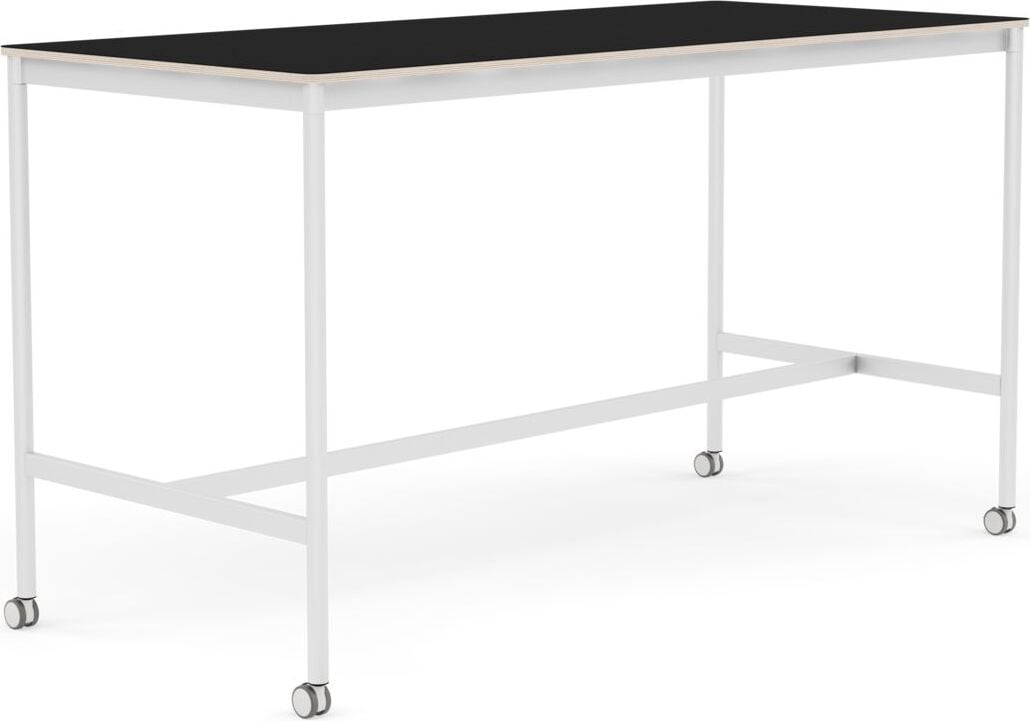 Stół na kółkach Base 85 x 190 x 105 cm czarny laminowany nogi białe