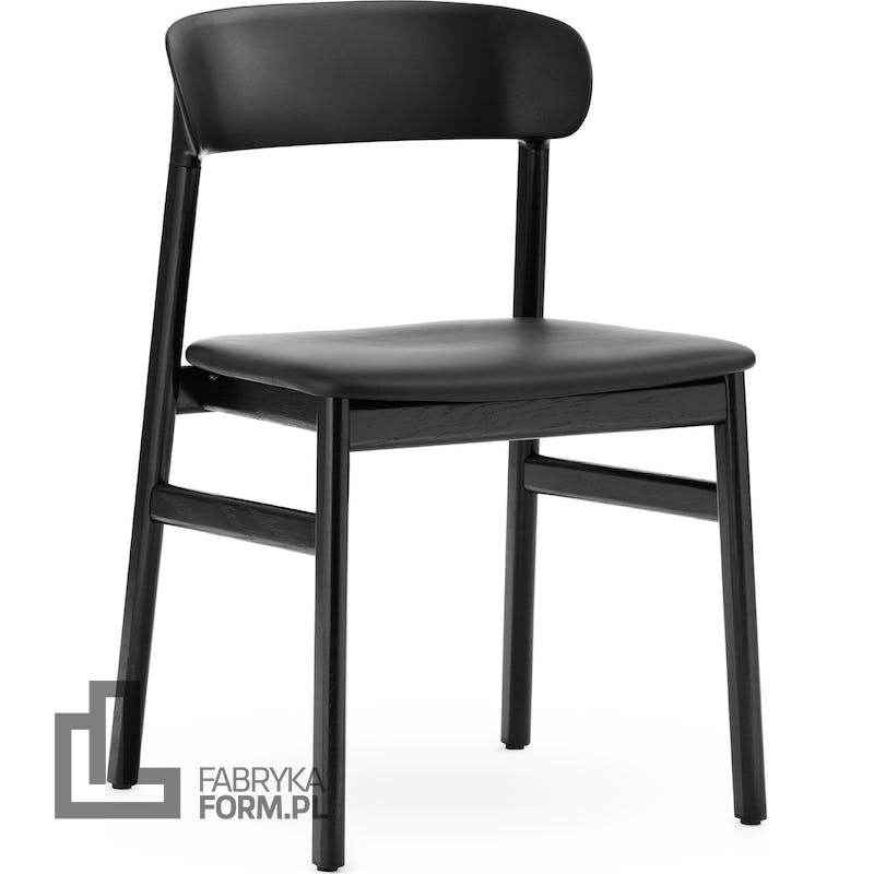 Krzesło Herit czarne czarny dąb siedzisko skórzane