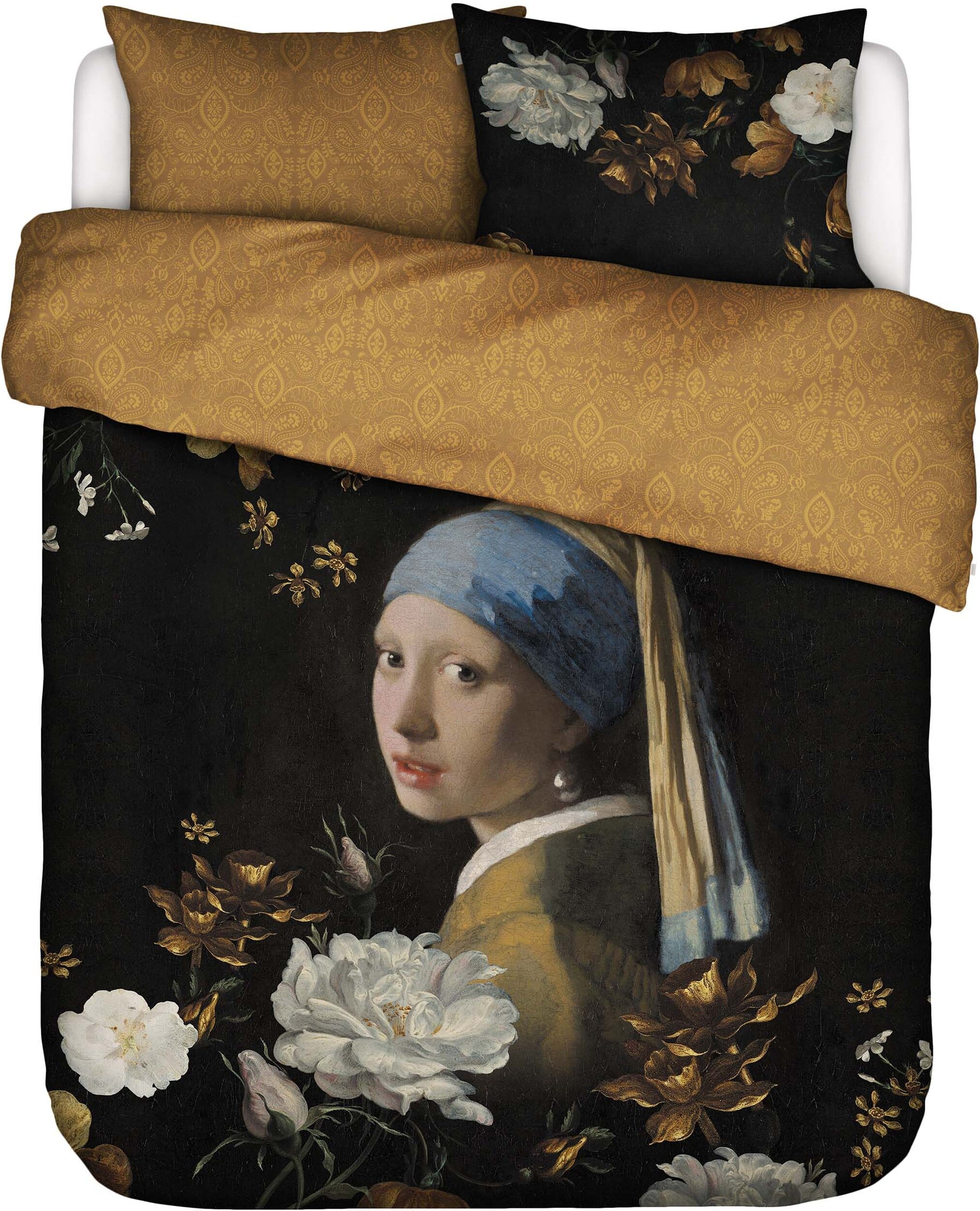 Pościel Floral Girl 200 x 220 cm czarna z 2 poszewkami na poduszki 60 x 70 cm zapięcie flap
