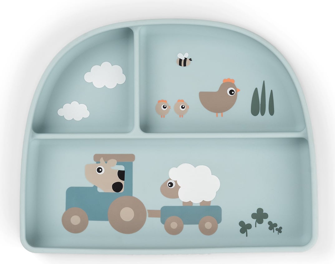 Talerzyk z przyssawką Tiny Farm niebieski