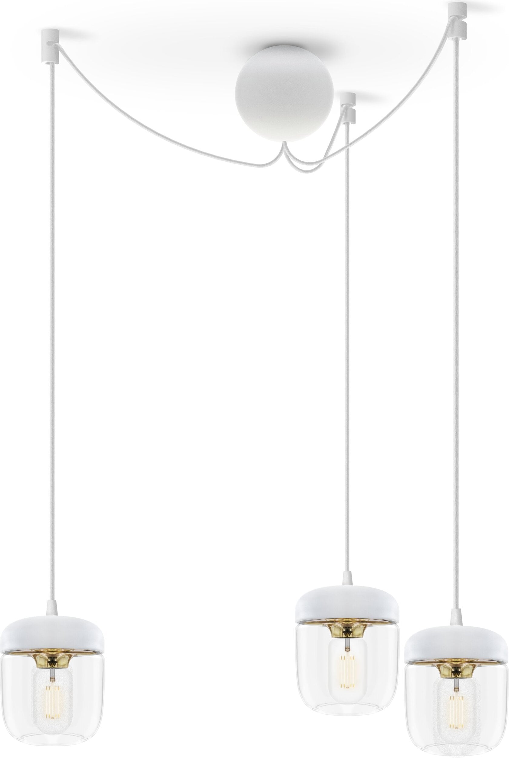 Lampa wisząca Acorn biała z polerowanym mosiądzem potrójna