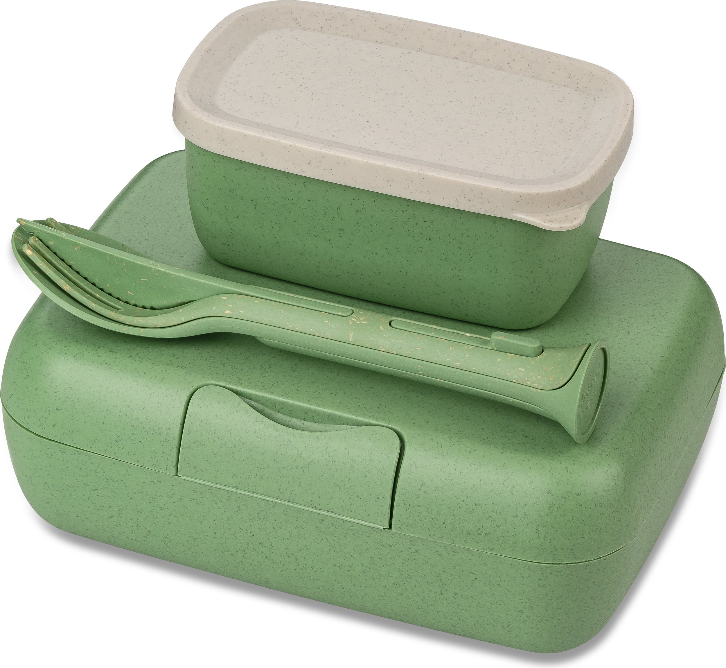 Pojemniki na lunch Candy Ready Organic Nature zielone ze sztućcami 3 el.