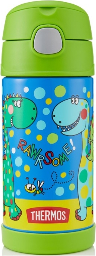 Termos dziecięcy ze słomką Thermos FUNtainer dinozaur 355 ml niebiesko-zielony