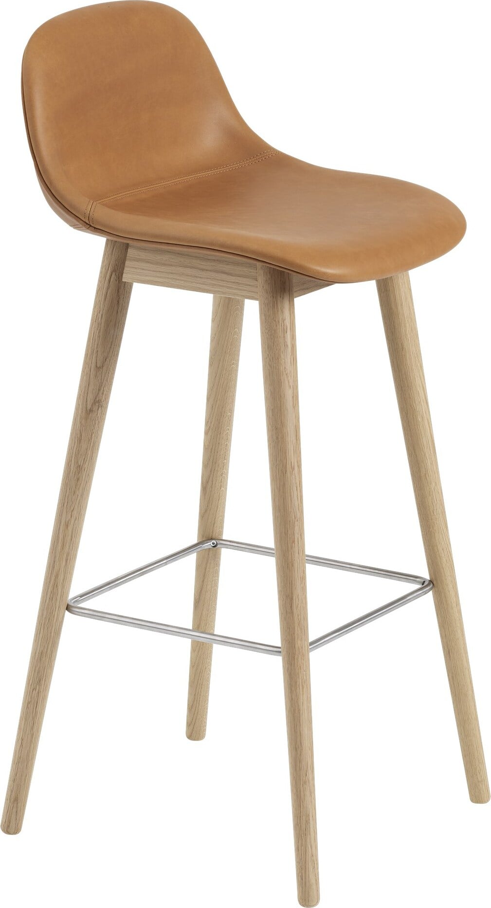 Stołek barowy Fiber Refine Leather Cognac 75 cm tapicerowany z oparciem