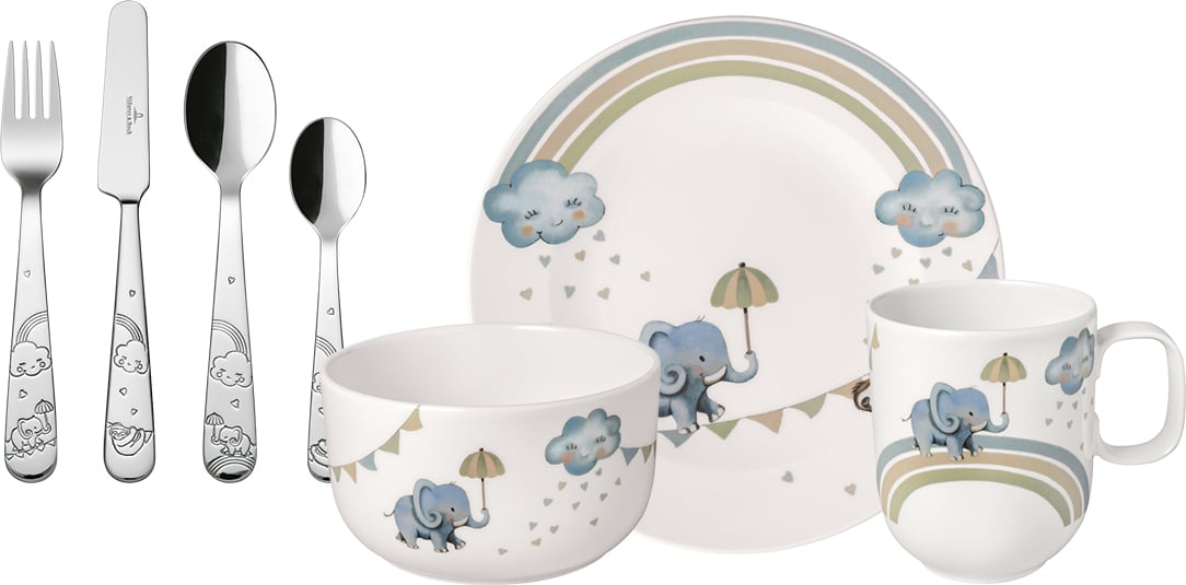Naczynia dziecięce Walk like an Elephant ze sztućcami 7 el.