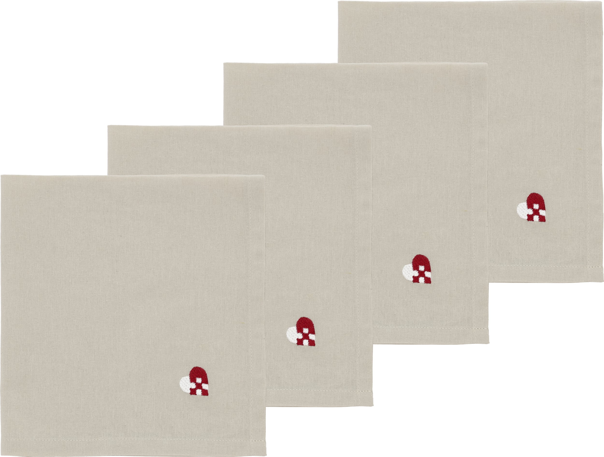 Serwetki materiałowe Christmas Hearts Embroidery beżowo-czerwone 4 szt.