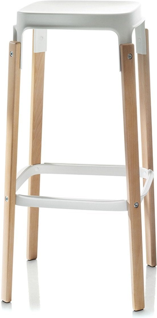 Stołek barowy Steelwood 78 cm nogi buk siedzisko białe