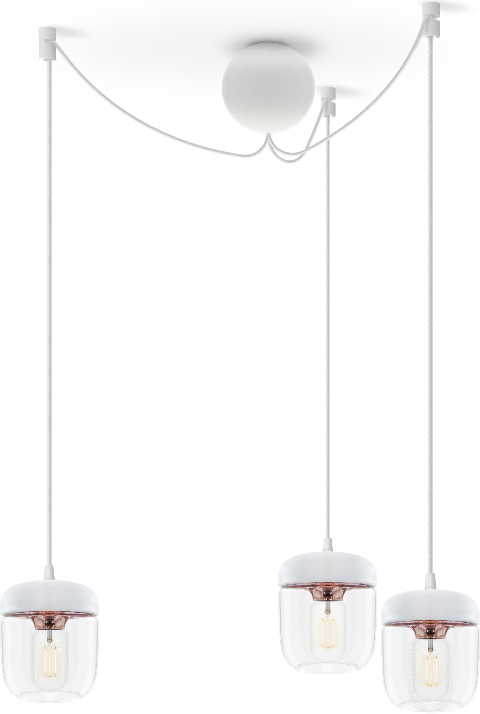 Lampa wisząca Acorn biała z polerowaną miedzią potrójna