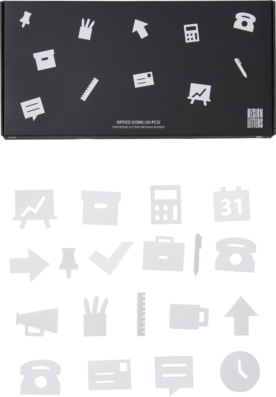 Ikony Office do tablicy Design Letters 20 szt. białe