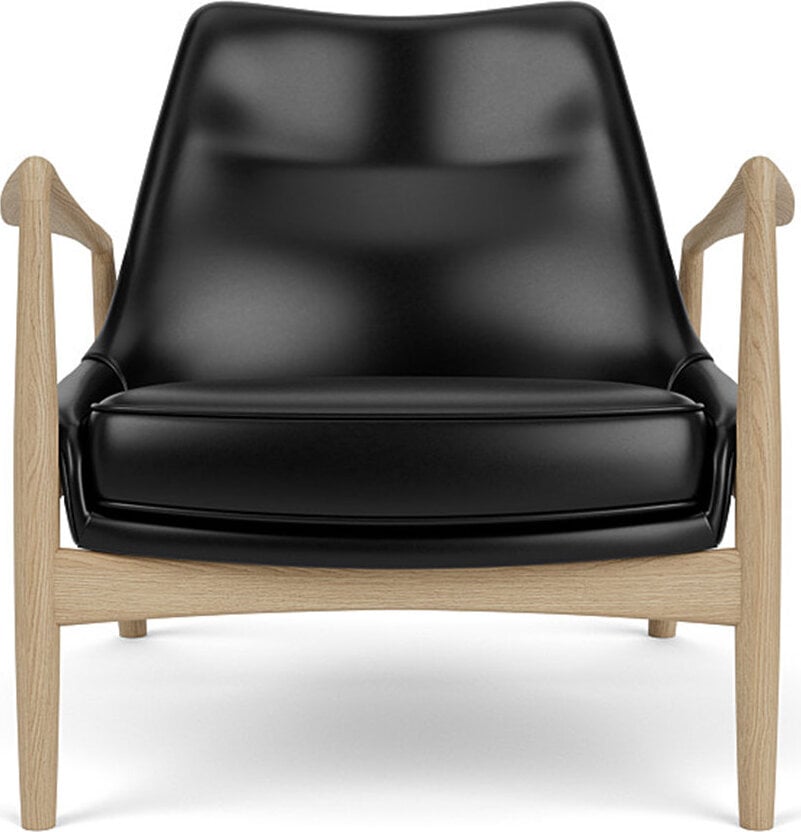 Fotel The Seal Lounge 73 cm jasny dąb tapicerowany skóra czerń