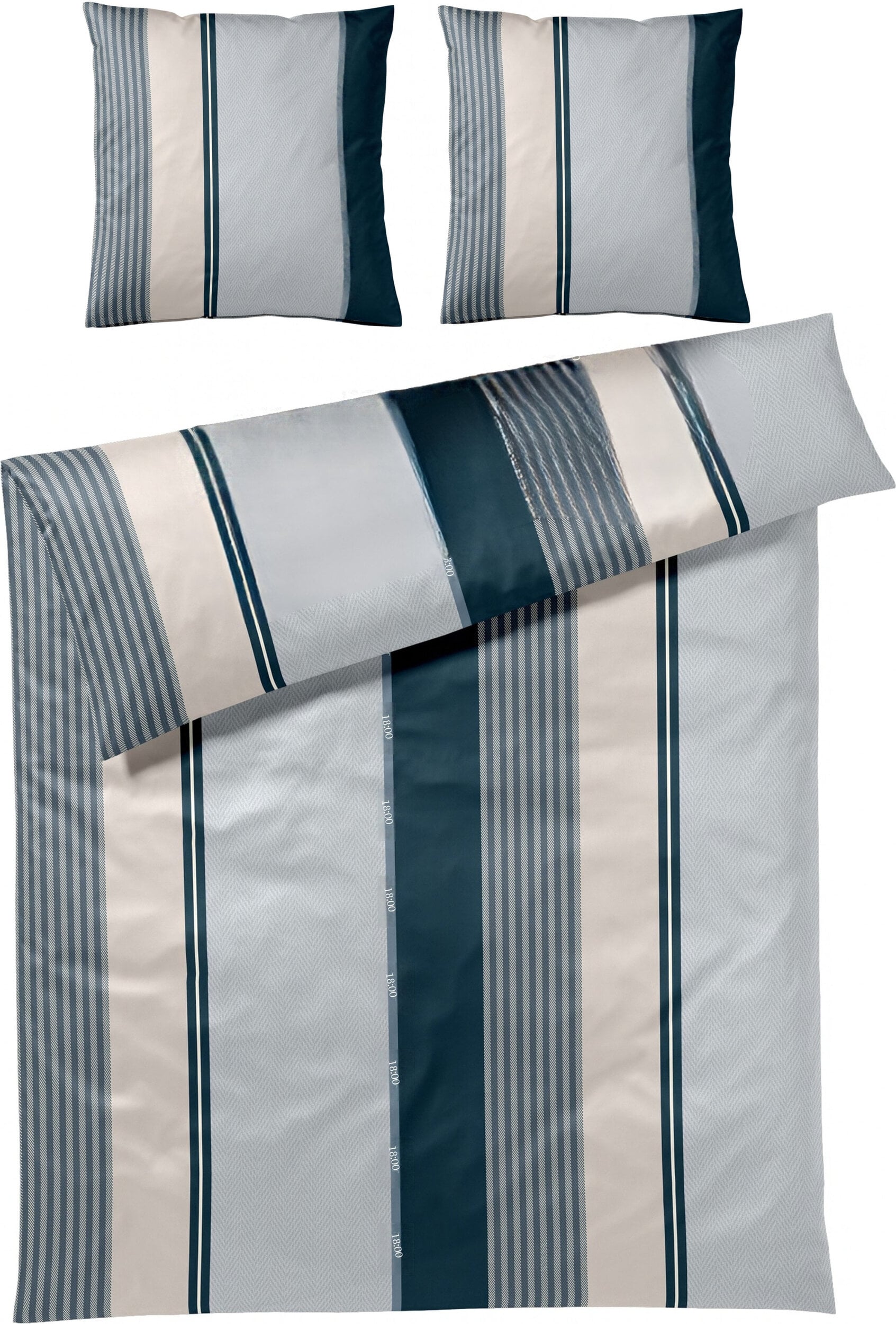 Pościel Herringbone Stripes 200 x 200 cm Ocean z bawełny satynowej z 2 poszewkami na poduszki 80 x 80 cm